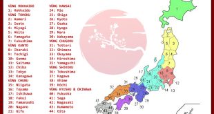 Bản đồ Nhật Bản 47 tỉnh và thành phố đánh số dễ tra khổ ngang