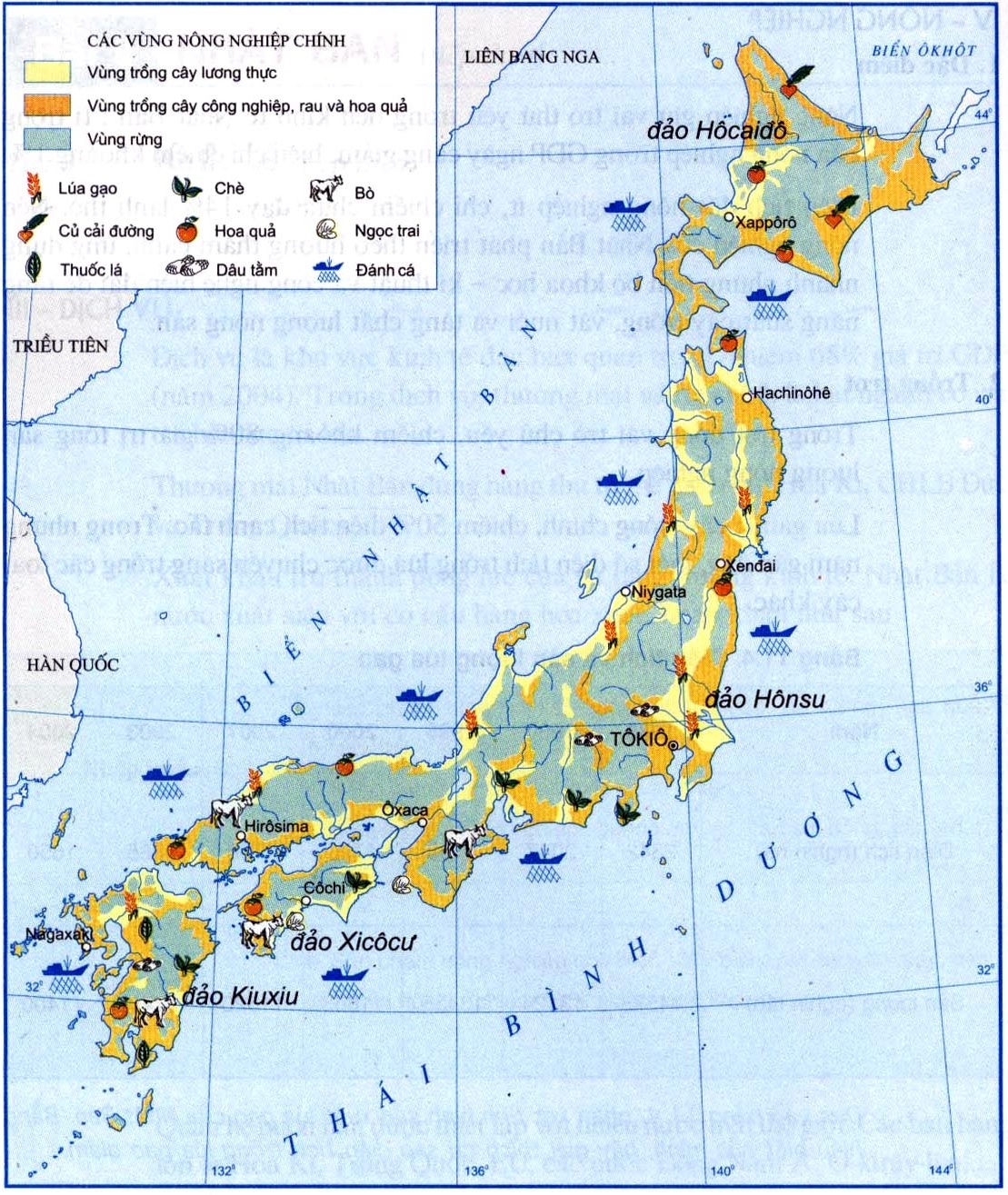 Bản đồ phân bố sản xuất nông nghiệp ở Nhật Bản
